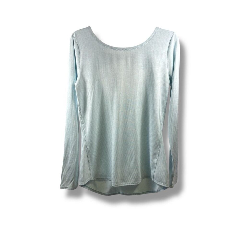 Athleta Long Sleeve Pullover Keyhole Crossed Back Top in Aqua Size S